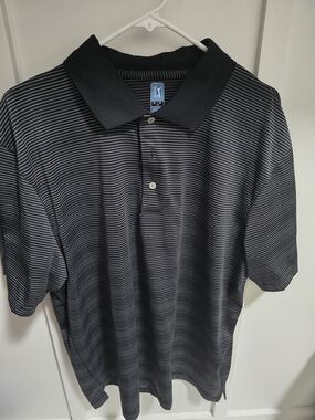 PGA Tour Men’s Black Polo with Thin White Stripes
